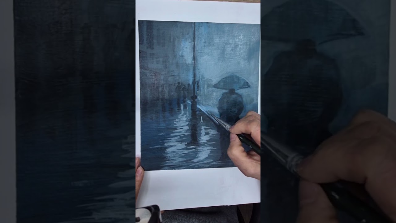 비오는날 도시 밤 풍경 /초보자도 쉽게 그릴수있는 아크릴화 #풍경화#아크릴화#art#그림#미술#painting
