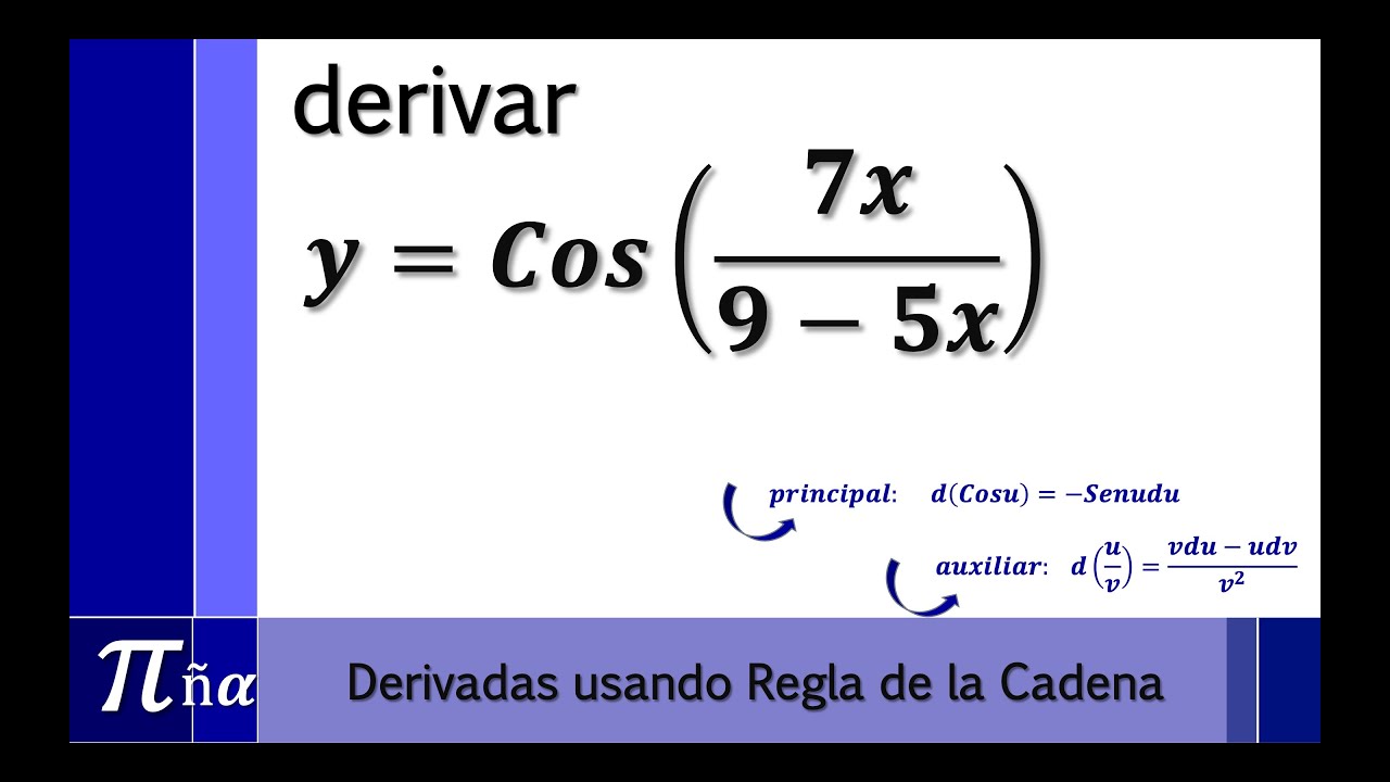 Derivada por regla de la cadena, derivadas de funciones compuestas: coseno-división (ejemplo 4)