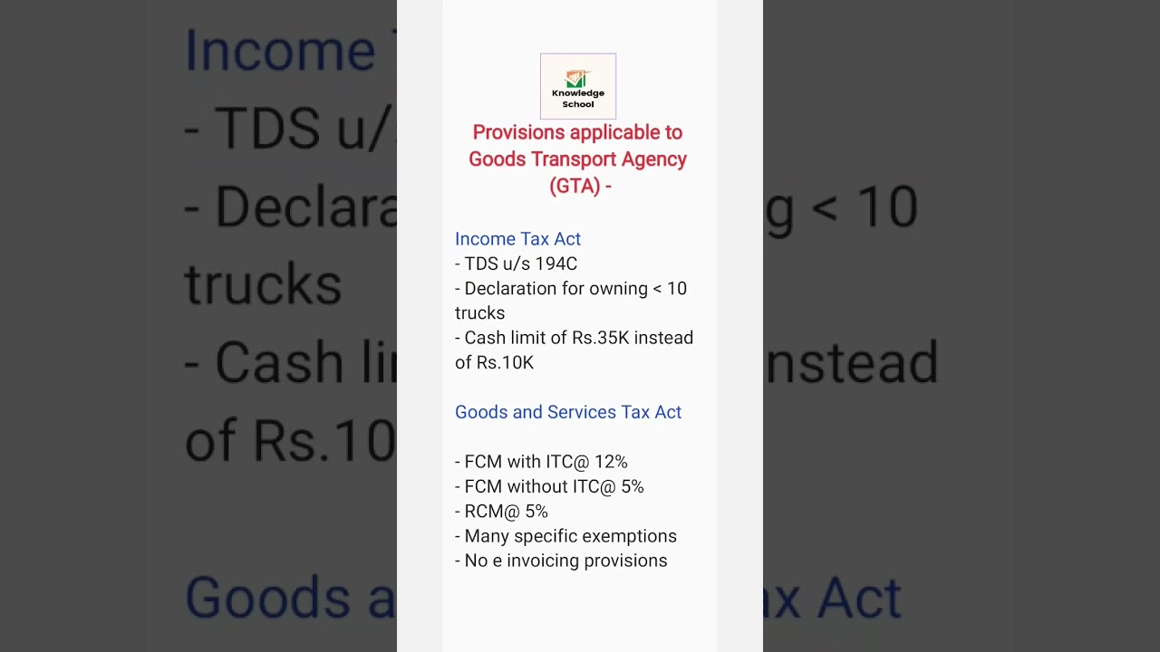 gst and income tax provision applicable to goods transport agency #gta #gst #incometax #education