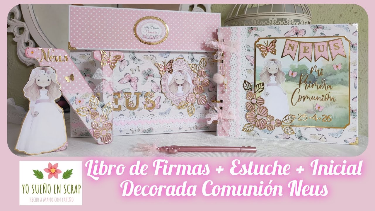 Libro Firmas + Estuche + Inicial Decorada Comunión Neus