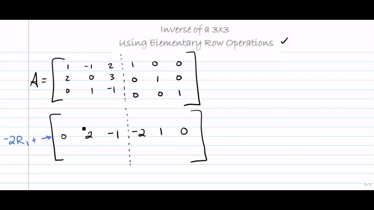 Matrices - Inverse of a 3x3 Using Elementary Row Operations (Gauss-Jordan)