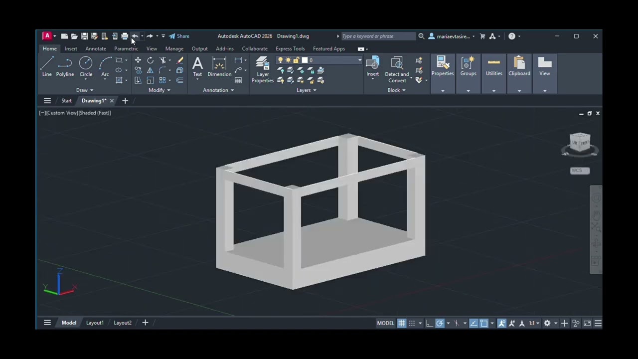 Tugas gambar teknik 3D membuat meja dengan menggunakan AutoCAD 