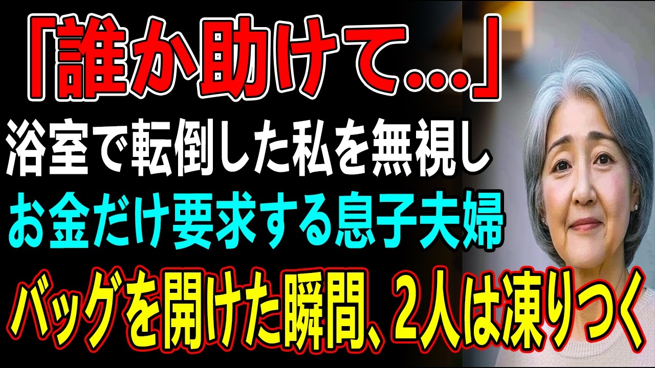 浴室で転倒し、息子夫婦に電話をしたがーー誰も出なかった。2日後、平然とお金を借りにきた2人   私は静かにバックを指差した→バックを開いた瞬間息子夫婦は凍りついた