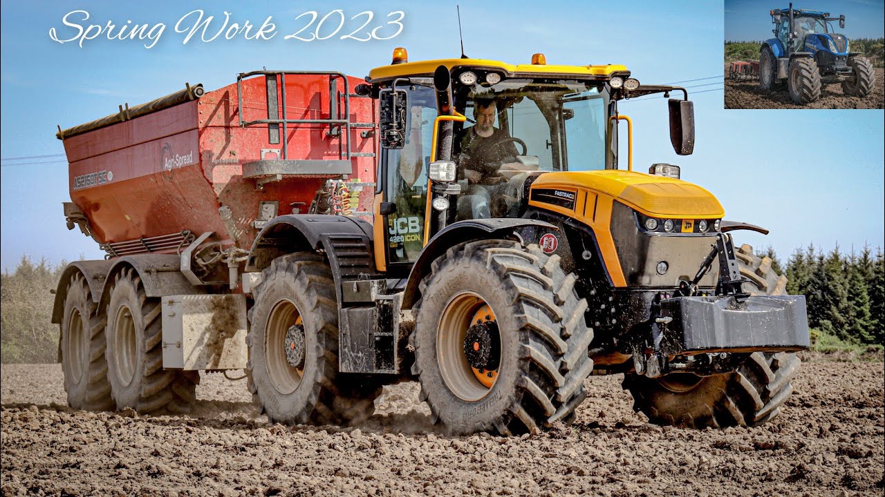 Spreading Fertiliser & Pressing 2023 - Jcb Fastrac 4220 & New Holland t7.190