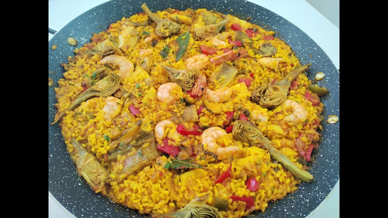 Arroz delicioso enriquecido con bacalao, langostinos y alcachofas, receta muy fácil y  😋👌