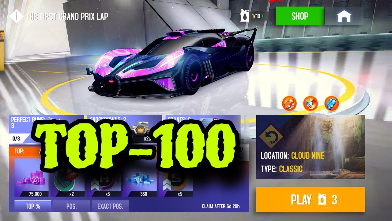 Asphalt 8, The First Grand Prix Lap Cloud Nine Bugatti Bolide Top-100