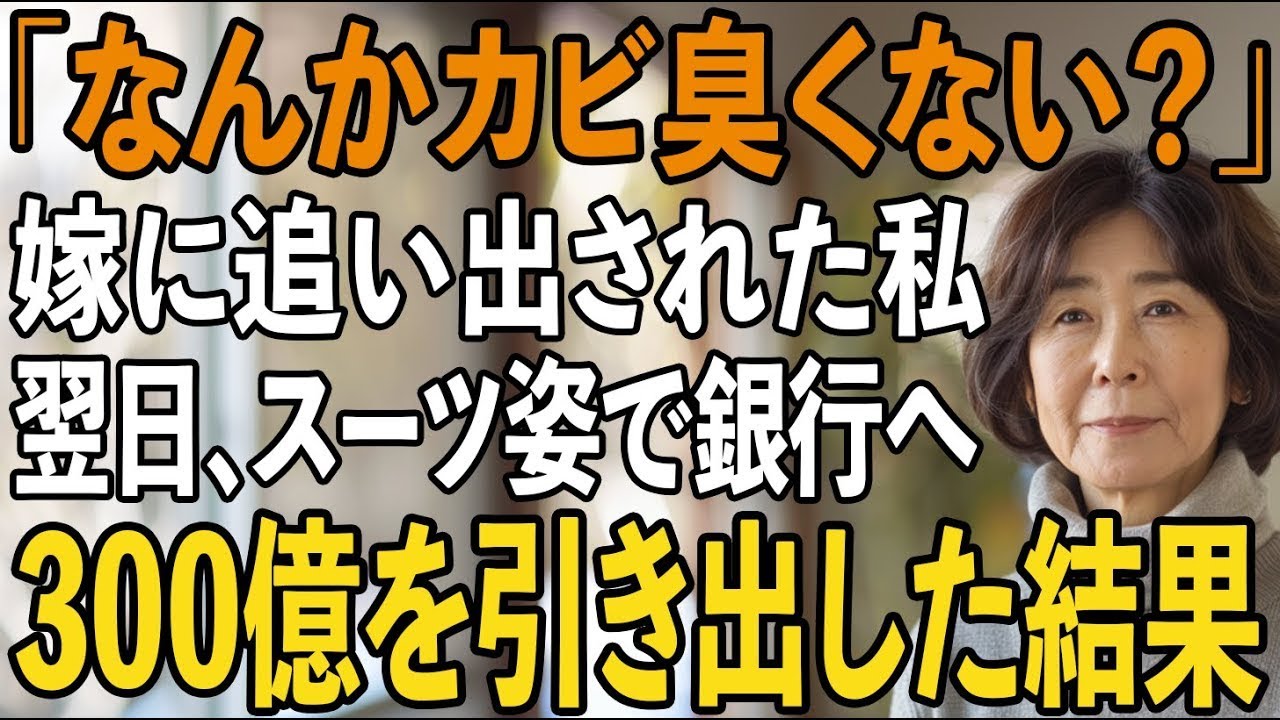 「なんかカビ臭い」息子嫁に侮辱され、5年間の同居していた家を追い出された私。翌日、私はスーツ姿で銀行へ300億円を引き出すと→翌日、息子夫婦は半狂乱【シニアライフ】【60代以上の方へ】