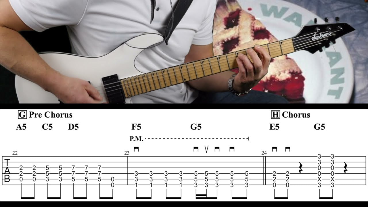 Cherry Pie Guitar Cover (Rhythm) Tabs on Screen | Warrant