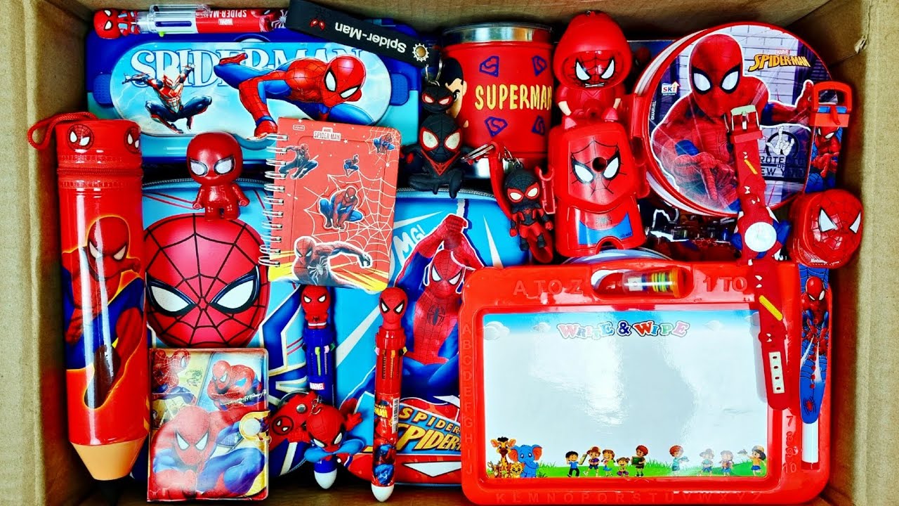 Spiderman stationery, toys & gadgets - pencil box, sharpner, eraser, colour pencils, waxcrayons etc