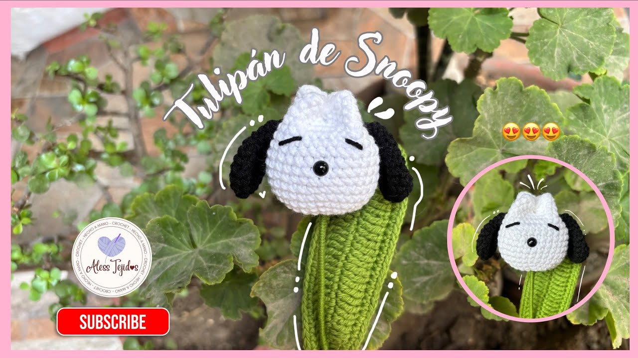 TUTORIAL: tulipán de snoopy a crochet 🐶🤍 para ramos #crochet #snoopy #tejidos #tutorial #tulipán 