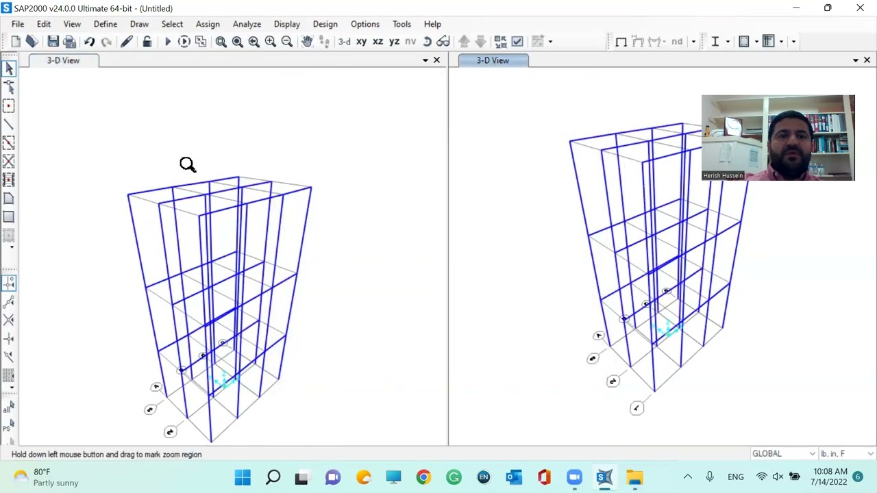 SAP2000 Time History analysis of a frame excited by a pulsating axial load and a lateral impact load