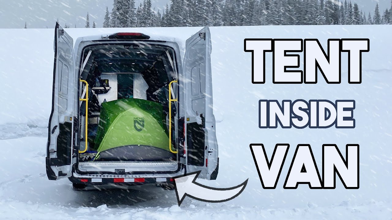 TENT INSIDE VAN Winter Snowstorm Camping