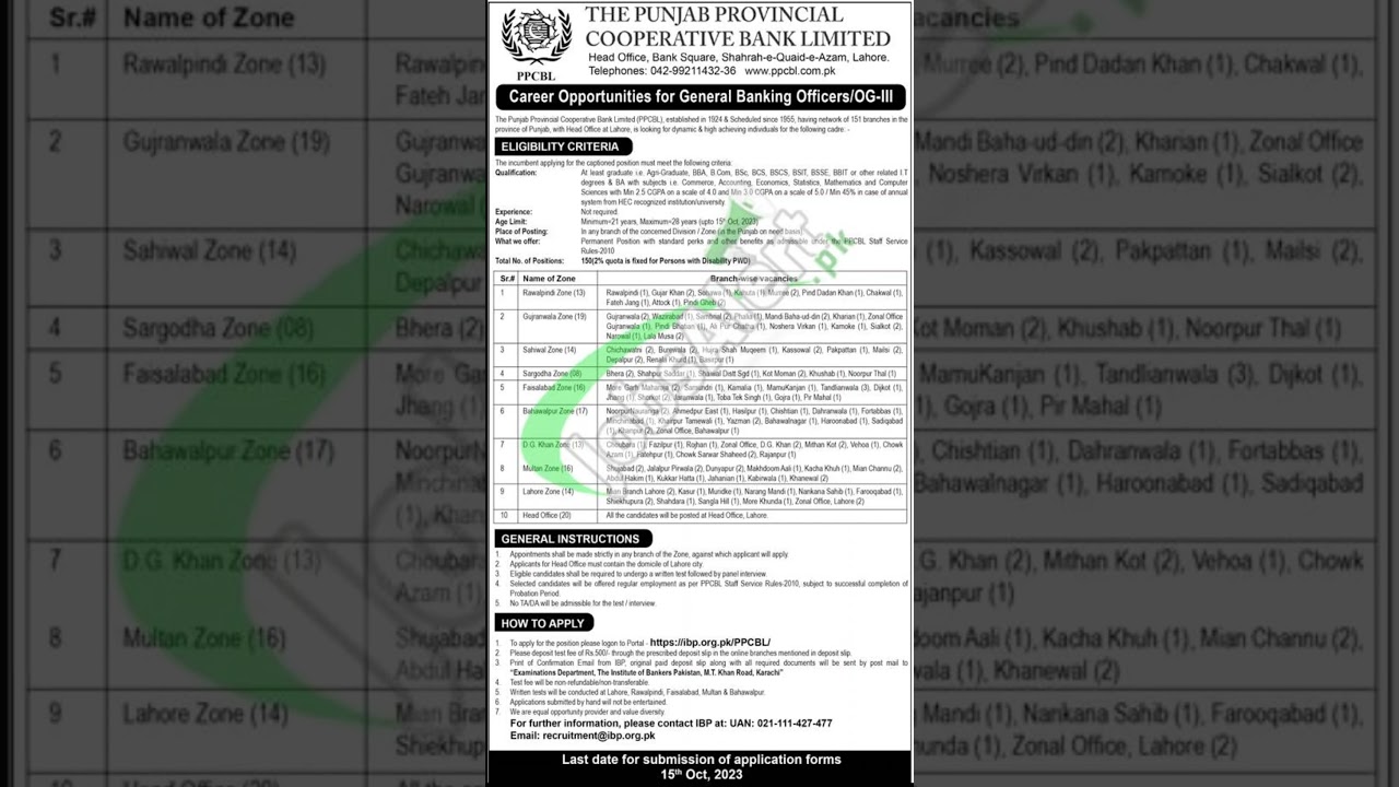 Punjab Provincial Cooperative Bank ppcbl #govtjob #jobs #latest #pakistan #punjab #ppcbl