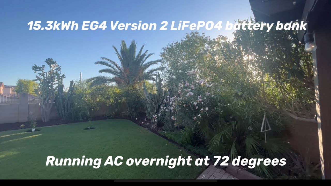 DIY solar panel for home.  EG4 LiFePO4 battery bank cooling entire house overnight Growatt inverter