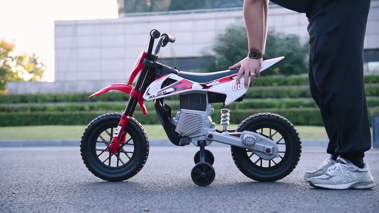 Funcid 12V Electric Dirt Bike with Twist Grip Throttle,Ride on Motorcycle with 2 Training Wheels