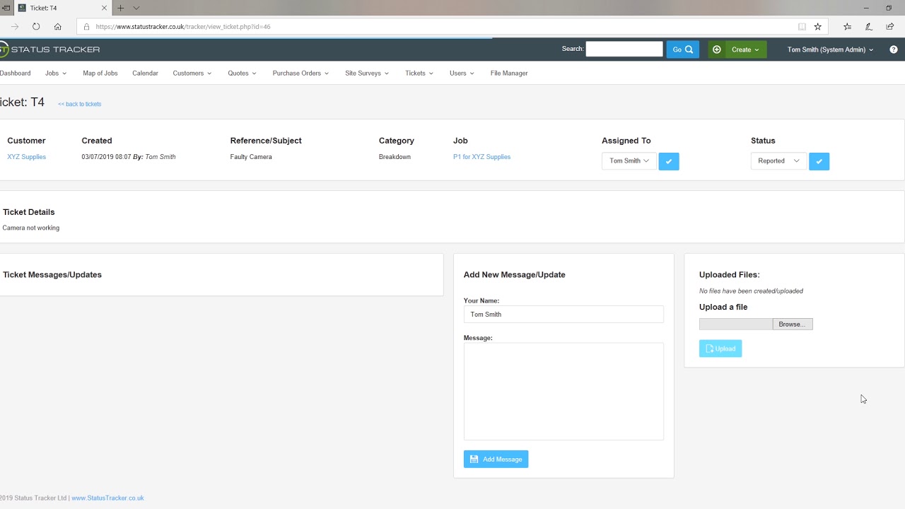 Ticket Management in Status Tracker