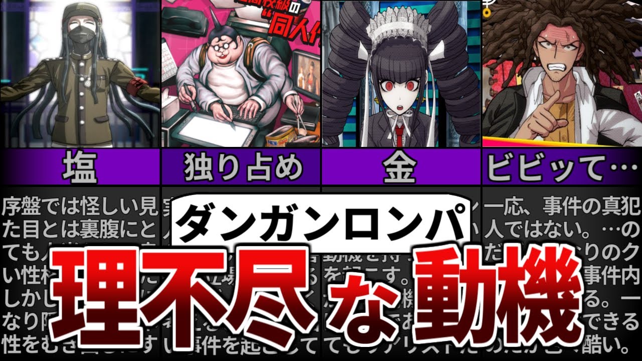 【ダンガンロンパ】理不尽過ぎて酷い犯行動機５選【ゆっくり解説】