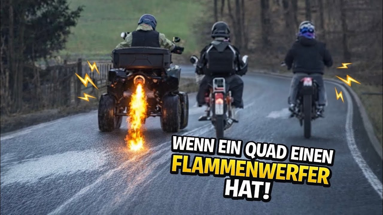 Group ride mit Feuer speiendem Quad