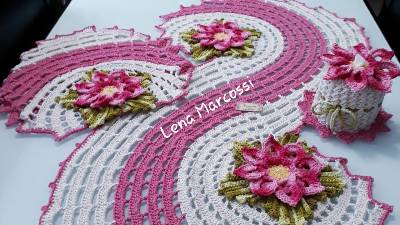 JOGO DE BANHEIRO ESPIRAL DE CROCHÊ / TAPETE PÉ DO VASO (Parte 1 Canhoto) @LenaMarcossi1 #crochétka