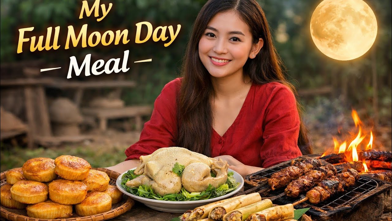 Make banana cakes, boiled chicken, grilled meat, stuffed bamboo shoots. My full moon day meal