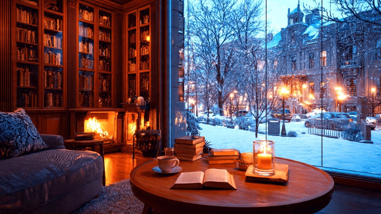 Christmas Jazz Fireplace Ambience 🔥 Rainy Winter Night for Focus, Study & Sleep 1