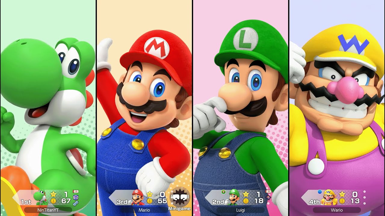 Super Mario Party Jamboree - Yoshi vs Mario vs Luigi vs Wario - Roll 'em Raceway (Master Difficulty)