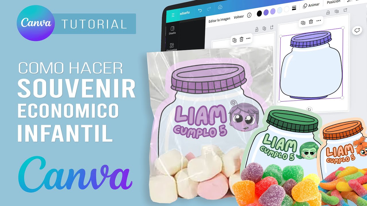 Como hacer un SOUVENIR facil y economico para FIESTAS INFANTILES con Canva gratuito paso a paso