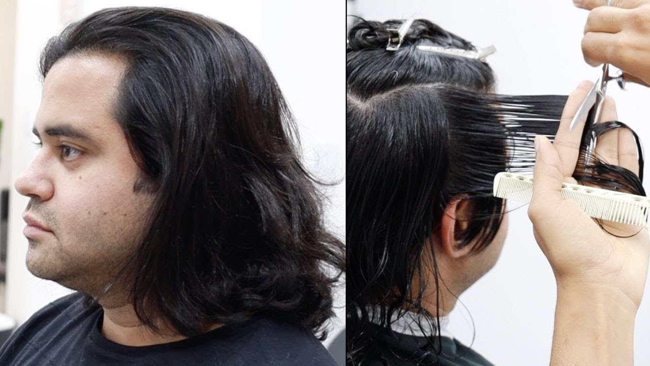 Como Fazer Corte de Cabelo Longo Masculino Com Tesoura