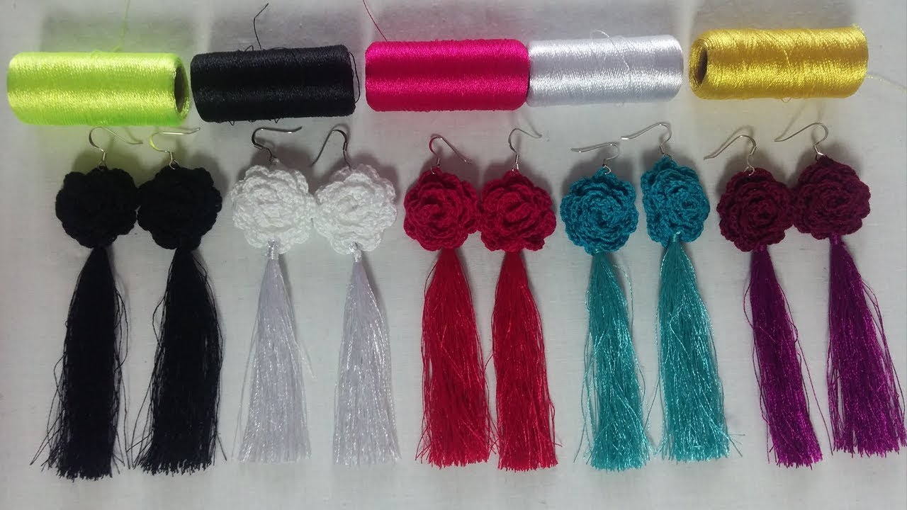 COMO HACER ARETES CON HILO , PENDIENTES CON FLECOS 🧵🪡