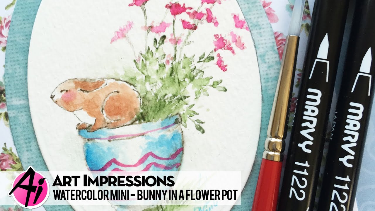 Ai Watercolor – Bunny in a Flower Pot