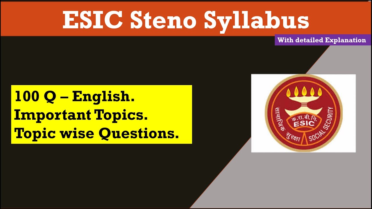 ESIC Steno English Topic wise Questions | ESIC Steno Exam Pattern| ESIC Steno Important Topics #esic