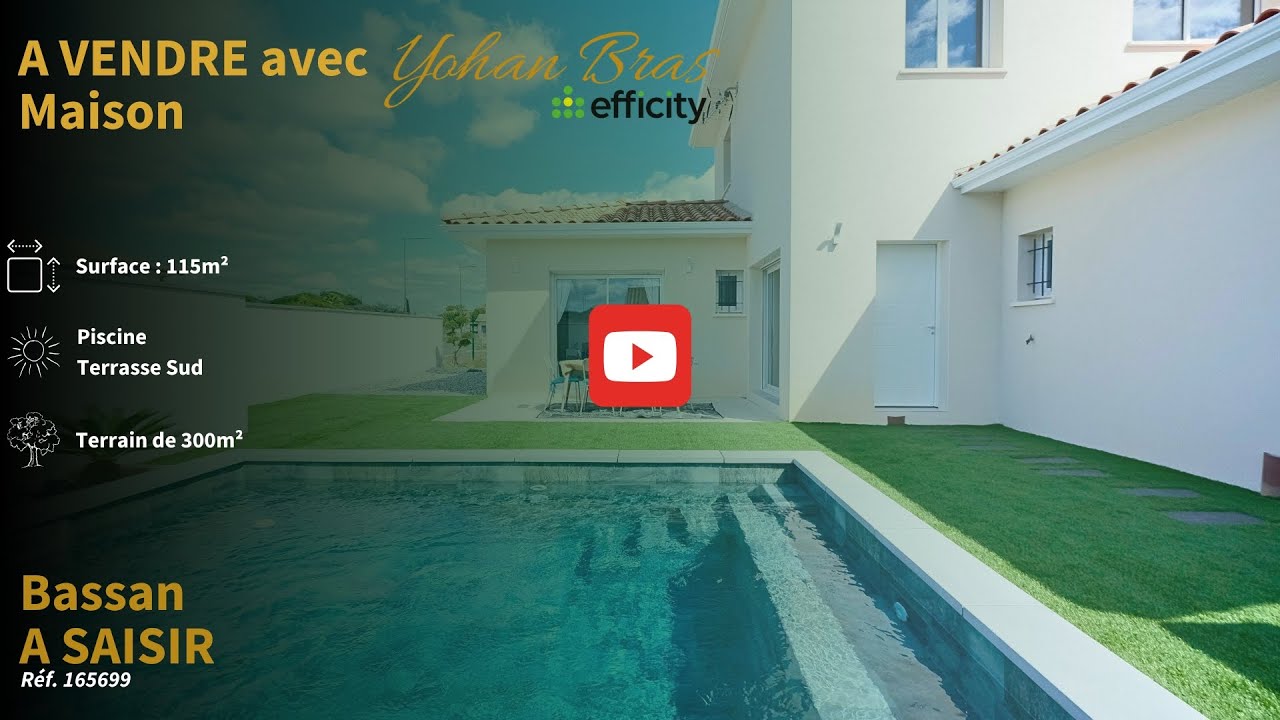 Bienvenue à ... Bassan : Maison à étage 115m² avec jardin, piscine et garage aux portes de Béziers.