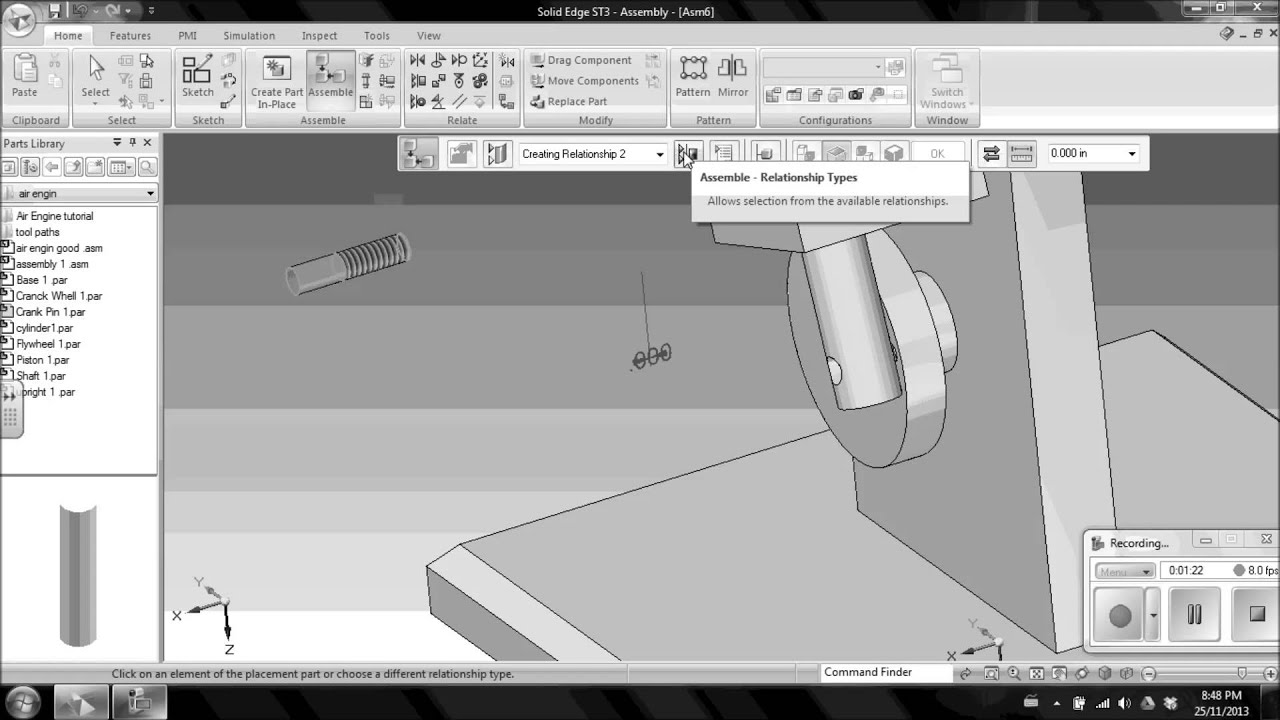 Solid Edge tutorial ST3 Assembly and apply motor