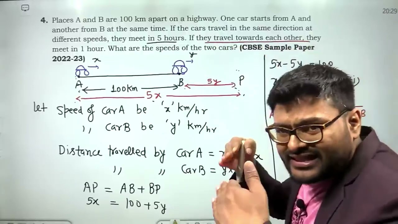 Places A and B are 100 km apart on a highway. One car starts from A and another from B at the same