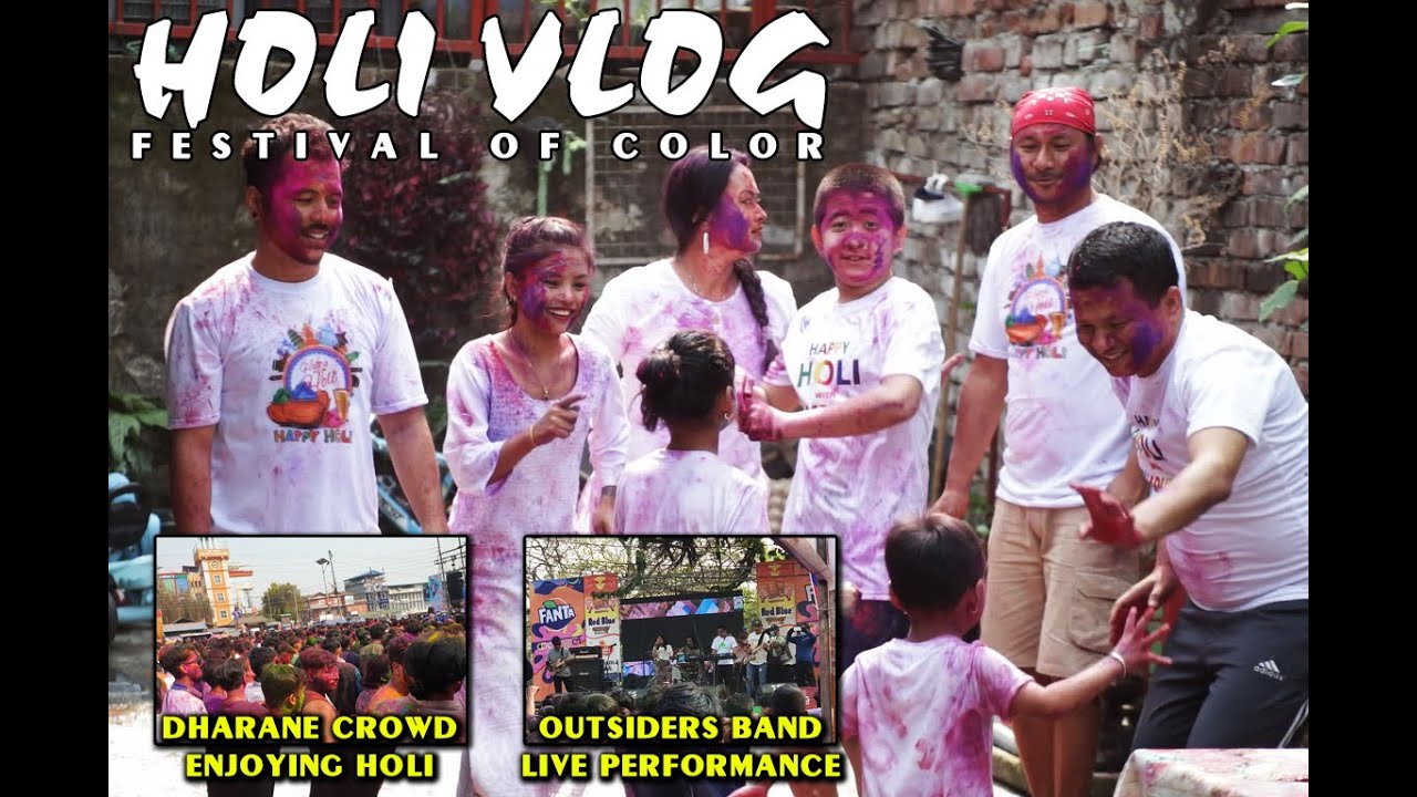 Holi celebration 2078. family fun. outsiders band live. dharane crowd