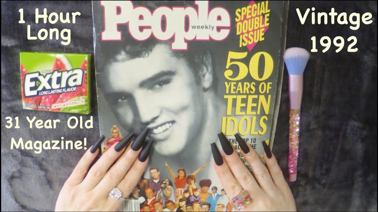 ASMR Gum Chewing VINTAGE Magazine Flip Through | HOUR LONG | Whispered Page Turning | Elvis
