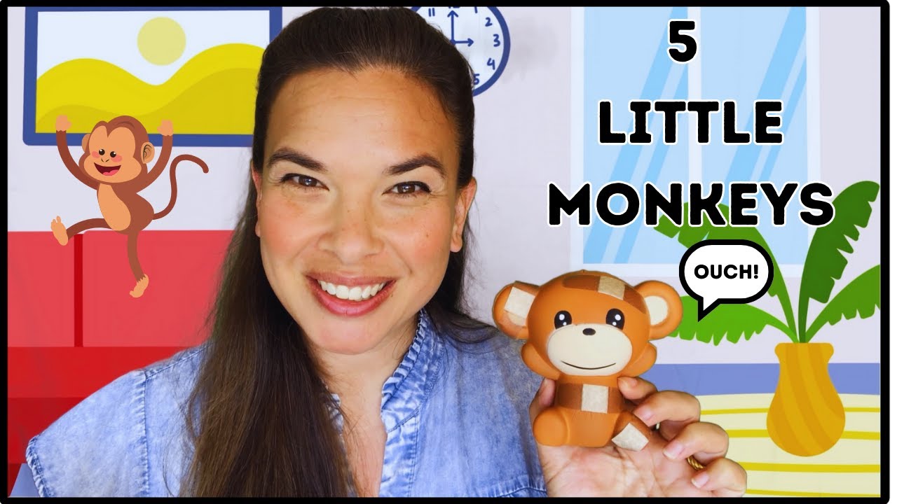 5 Little Monkeys Jumping On the Bed Song for Toddlers -Circle Time Songs-Counting-Body Parts