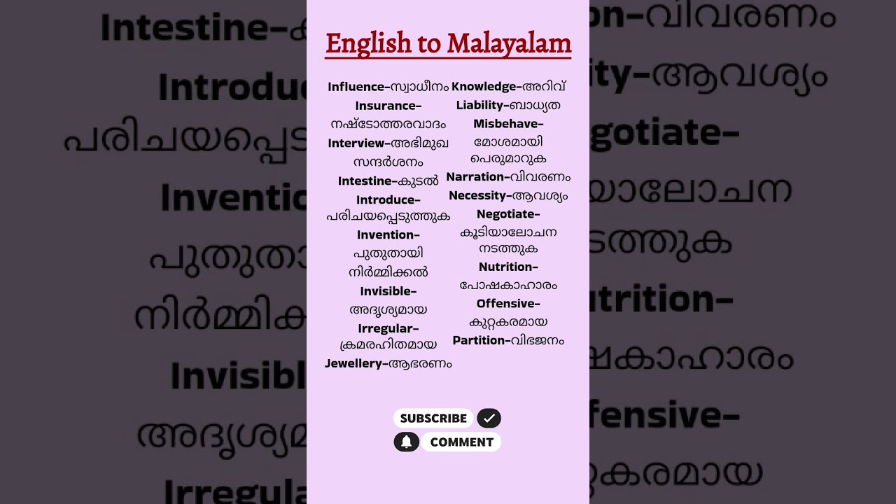 Daily Use Words - Malayalam Meanings #englishwords #spokenenglish #malayalam #meaning