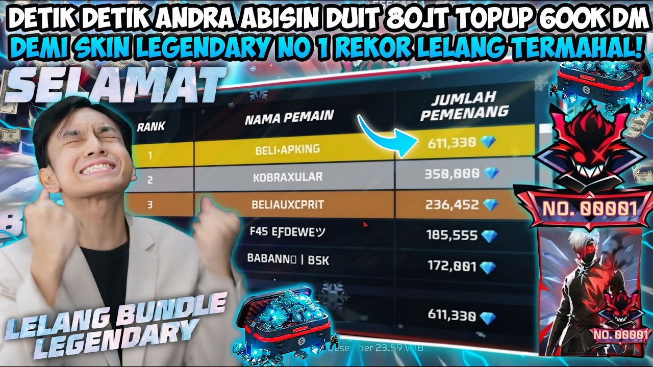 MERINDING! ANDRA BUANG DUIT 80 JUTA DALAM 1 DETIK DEMI SKIN LEGENDARY NO 1 REKOR LELANG TERMAHAL😱