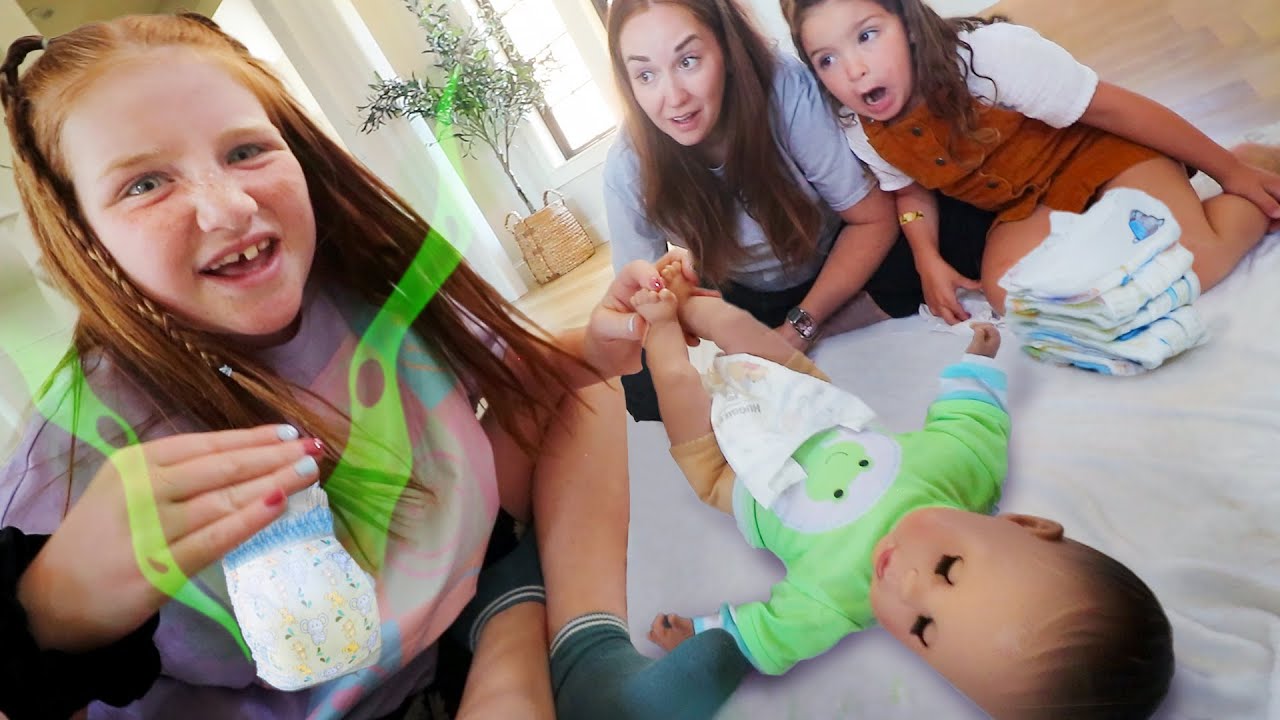 BABY TRAiNiNG our FAMiLY!!  Adley Niko & Navey learn more about babies, bottles, and diaper changes