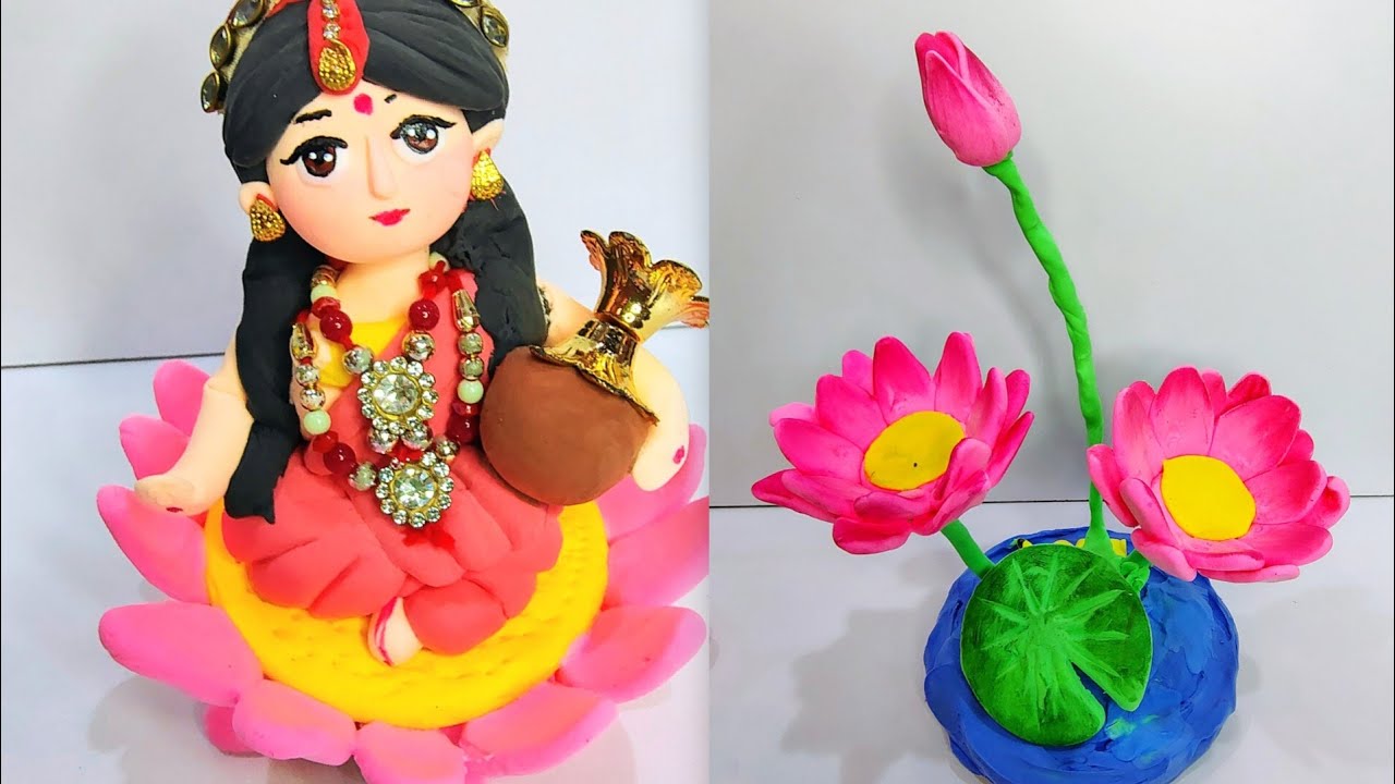 🎇Diwali home Decor |Easy way to make Maa Laxmi| lotus flower candle stand🪔 #youtube #art #diy #clay