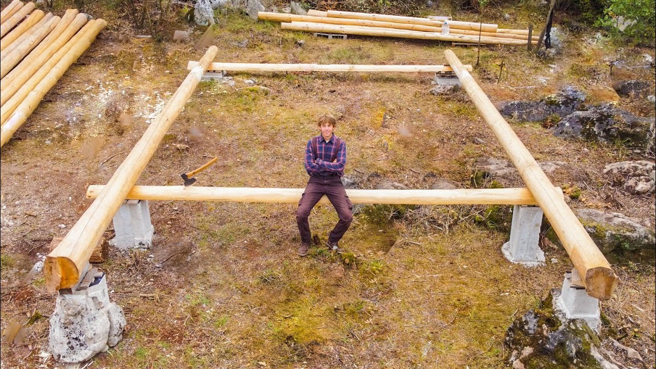 Building an Off Grid Log Cabin Foundation, Log Split, Cooking | EP 5