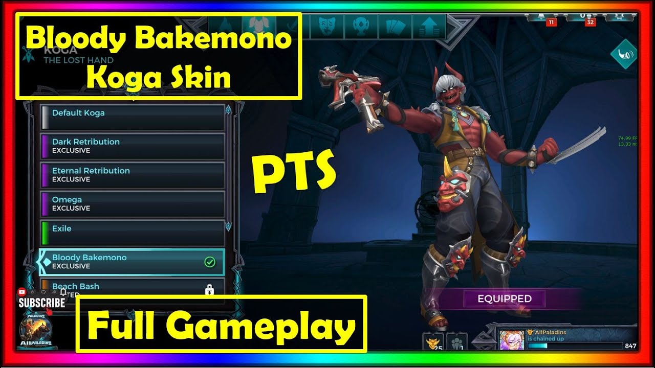 Paladins 6.1 Emergence PTS - Koga New Skin Bloody Bakemono Koga, Voice Gameplay