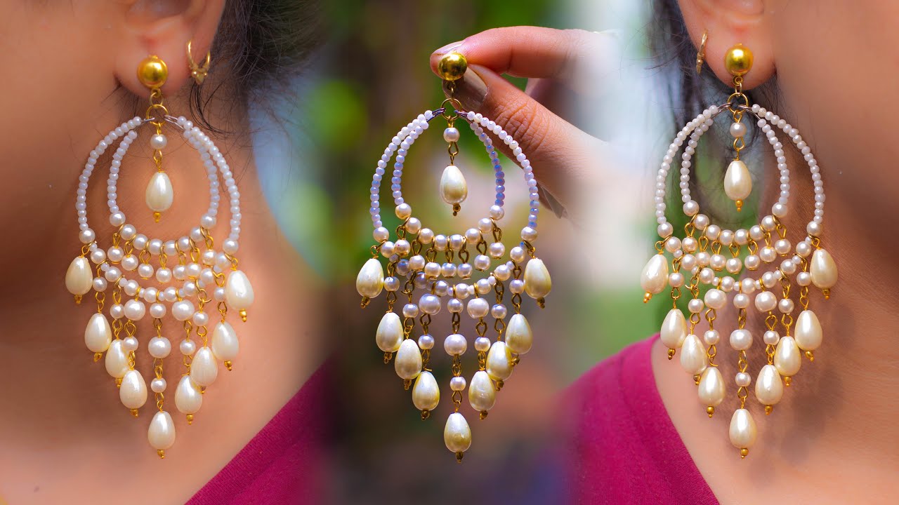 Easy Long Pearl Earring Design | DIY | 5 min Craft | Hand made jewelry | Art with Creativity