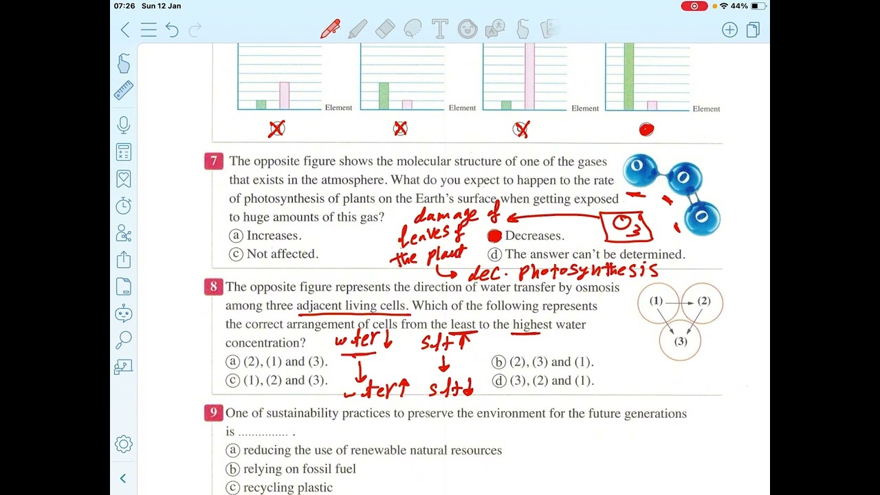 حل Exam model 1 كتاب المعاصر للصف الاول الثانوي Integrated Science حل امتحانات المعاصر ساينس Sec 1