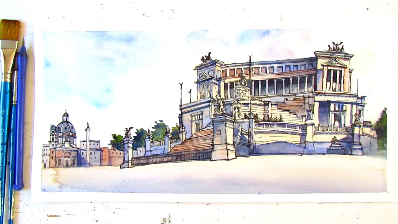 Sketching Rome with Dip Pen & Watercolor | Victor Emmanuel II Monument| Architecture Sketch