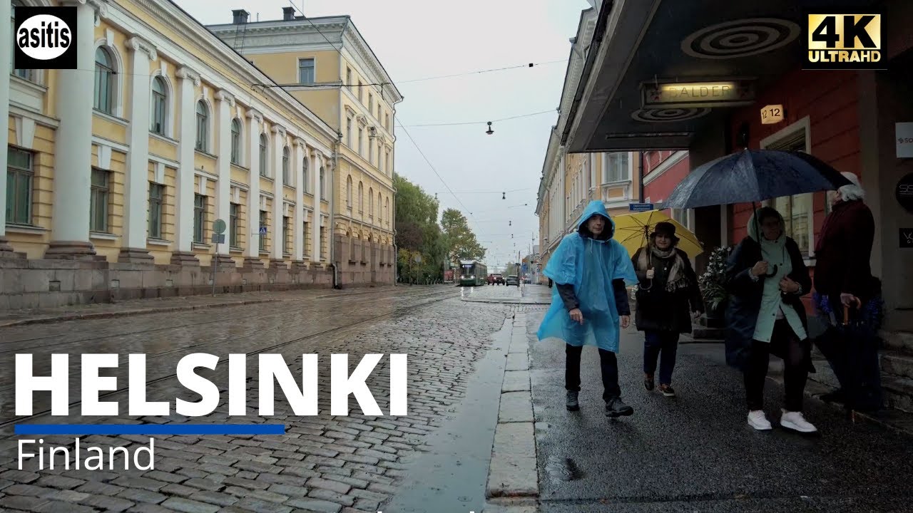 Helsinki Downtown Autumn Rain Walk - Esplanadi to Katajanokka (September 2022)