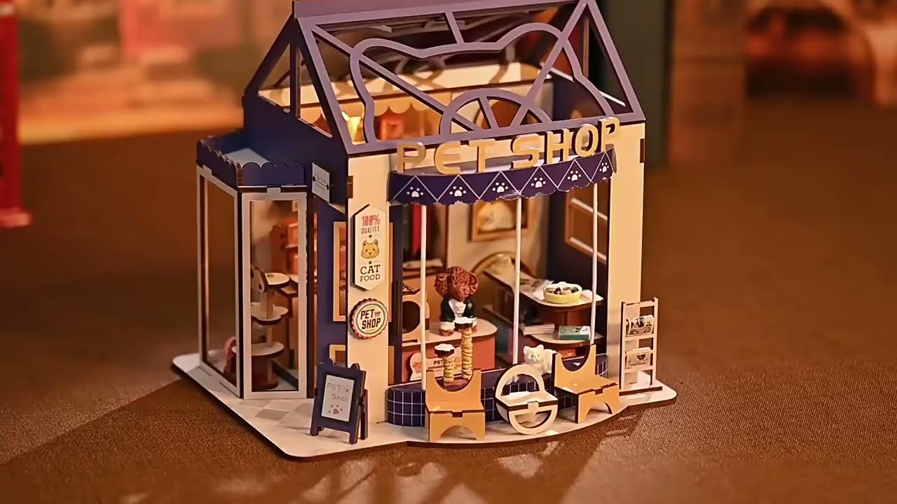 Street View Retro Bookstore Pet Shop Dollhouse Kit