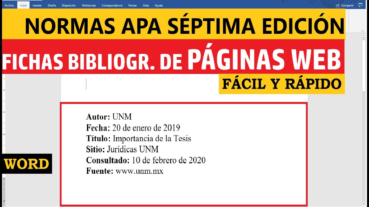 CÓMO HACER FICHAS BIBLIOGRÁFICAS DE PÁGINAS WEB EN WORD| NORMAS APA SÉPTIMA EDICIÓN (7ma) |EJEMPLO