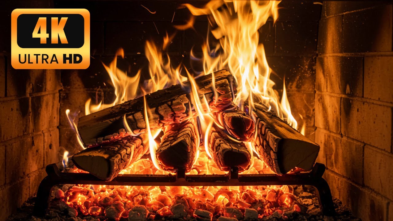 Fireplace 10 Hours UHD Birchwood Burning Crackling Logs 🔥 Soothing Flames for Relaxation & Sleep